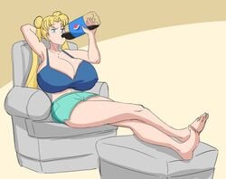 1girls aged_up alternate_breast_size bishoujo_senshi_sailor_moon bra casual_clothes female_only huge_breasts large_breasts pepsi relaxing rexcrash64 shorts slacker soda_bottle solo solo_female usagi_tsukino