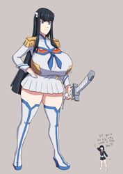 2girls giantess hime_cut huge_breasts ignoring junketsu kill_la_kill kiryuuin_satsuki long_hair matoi_ryuuko rexcrash64 short_skirt sword thick_thighs