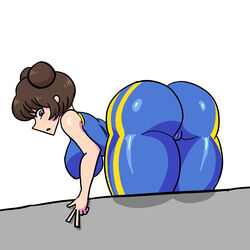 ass ass back_view breasts breasts breasts brown_eyes brown_hair chun-li female human legs looking_at_viewer nyavakado solo solo_female street_fighter thick_thighs