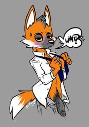 aggressive_retsuko blush bodily_fluids canid canine clothed clothing fox fur genitals hi_res male male_only mammal milkomeda-galaxy_(artist) ookami_(aggretsuko) open_clothing open_shirt open_topwear orange_body orange_fur penis sanrio shirt smooth_fur solo sweat topwear undressing vein veiny_penis