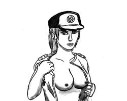 1girls breasts captain_scarlet first_porn_of_franchise hat monochrome nipples rule_63 short_hair sketch undressing