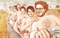 6boys actor artist_request bicycle bill_hader caucasian caucasian_male celebrity hand_on_shoulder hands_on_shoulders human human_only ice_cream jason_segel jonah_hill male male_only michael_cera nudity paul_rudd public public_nudity real_person seth_rogen squirrel