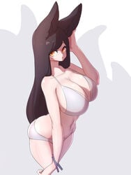 1girls ahri big_breasts bikini bikini_bottom bikini_top black_hair breasts cleavage fox_ears league_of_legends light-skinned_female light_skin orange_eyes riot_games solo solo_female tagme yabby