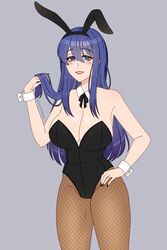 1girls alternate_costume bare_shoulders big_breasts blue_eyes blue_hair blue_nails bunny_ears bunny_girl bunnysuit caeda_(fire_emblem) cleavage cryptid_crab fire_emblem fire_emblem:_mystery_of_the_emblem fire_emblem:_shadow_dragon_and_the_blade_of_light fishnet_legwear fishnets large_breasts long_hair looking_at_viewer nail_polish nintendo playing_with_hair playing_with_own_hair smile solo solo_female