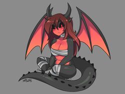 1girls 2021 anthro big_breasts black_sclera blush bolero_(sushiki) borrowed_character breasts cleavage cute dragon dragon_girl dragon_wings kaibuzetta red_eyes solo solo_female tagme tail wings