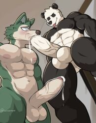 2023 abs absurd_res anthro anthro_on_anthro anthro_penetrated anthro_penetrating anthro_penetrating_anthro balls baxter7020 bear beastars biceps big_balls big_muscles big_penis black_sclera blep bodily_fluids canid canine canis cum cum_drip cum_in_mouth cum_inside dripping duo erection eyebrows foreskin fur gay gay_blowjob genital_fluids genitals giant_panda gouhin hi_res inside irrumatio kneeling legoshi_(beastars) low-angle_view male male/male male_penetrated male_penetrating male_penetrating_male mammal muscular muscular_anthro muscular_male navel nipples nude oral oral_penetration pecs penetration penile penis penis_in_mouth sex smile standing text thick_penis tongue tongue_out tuft url vein wolf