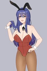 1girls alternate_costume bare_shoulders big_breasts blue_eyes blue_hair blue_nails bunny_ears bunny_girl bunnysuit caeda_(fire_emblem) cleavage cryptid_crab fire_emblem fire_emblem:_mystery_of_the_emblem fire_emblem:_shadow_dragon_and_the_blade_of_light fishnet_legwear fishnets large_breasts long_hair looking_at_viewer nail_polish nintendo playing_with_hair playing_with_own_hair smile solo solo_female