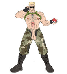 1boy abs adjusting_eyewear adjusting_glasses adjusting_sunglasses bara belt big_balls big_penis big_testicles blonde_hair boots dominant dominant_male gay gloves hairy hairy_arms hairy_balls hairy_chest hairy_testicles human imminent_sex looking_at_viewer looking_over_eyewear looking_over_glasses looking_over_sunglasses lt_surge male male_only manly masculine mb_artblog muscles muscular_male nipples pants penis_out pokemon shirt_lift smile smiling smiling_at_viewer solo solo_male sunglasses tinted_eyewear veins veiny_muscles veiny_penis