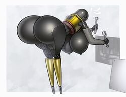 1_eye ass bent_over big_breasts big_butt borisalien breasts exclamation female hanging_breasts hi_res humanoid looking_at_viewer looking_back machine nipples not_furry pl-33 robot solo tools