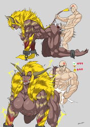 1boy 1girls anal bald balls big_muscles breasts capcom chains cuffs cum cum_in_ass cum_in_pussy cum_inside cumshot dark-skinned_female dark_skin doggy_style drooling electricity grabbing_tail horns larger_female monkey_tail monster_girl monster_hunter muscles muscular muscular_female muscular_male nipples orgasm panting penis plain_background rajang red_eyes simple_background size_difference smaller_male spank_marks spanked_butt spanking spanking_ass tail vaginal_penetration yellow_fur yellow_hair zohanmohan