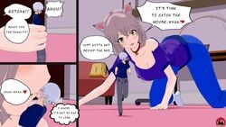 cat_ears cat_tail catgirl giantess handheld indoors kissing kwaiigts large_breasts miniboy neko oc shrunken_person