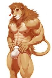 1boy 1male abs anthro blush bulge clothed clothing felid fur hi_res leonine lion male male_only mammal muscular muscular_male nipples pantherine pecs pockyrumz simple_background solo underwear white_underwear