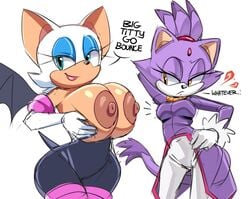 2021 2girls amber_eyes anthro anthro_only areola areolae armwear bat_ears big_areola big_areolae big_breasts big_nipples blaze_the_cat blue_eyeshadow breast_envy breasts chiropteran clothed clothing comparing countershade_face countershading dark_nipples domestic_cat duo elbow_gloves english_text erect_nipples eyelashes eyeshadow felid feline felis female forehead_gem forehead_jewel fur gem gloves hand_on_breast handwear huge_areolae huge_breasts huge_nipples large_areolae large_breasts long_tail looking_at_breasts looking_at_viewer makeup mammal membrane_(anatomy) membranous_wings multiple_girls nipples presenting presenting_breasts purple_body purple_fur purple_hair purple_skin rouge_the_bat sega short_hair shortstack simple_background smile sonic_(series) sonic_the_hedgehog_(series) squidapple tail tail_markings tan_body tan_countershading tan_skin teal_eyes text tied_hair topknot white_background white_countershading white_hair white_skin wings yellow_eyes