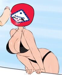 1girls arkansas arkansas_(countryhumans) bikini blush bra breasts clothed clothing countryhumans countryhumans_girl cum_on_face dick female female_focus flawsy heart-shaped_pupils humanoid light_skin mostly_nude pale_skin panting penis precum solo_focus statehumans statehumans_girl sweat tan underwear united_states_of_america_(countryhumans)