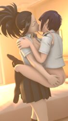 ass ass_grab closed_eyes couple cute female_only kissing kyoka_jiro momo_yaoyorozu my_hero_academia sfm shounen_jump source_filmmaker tenguyurilove yuri