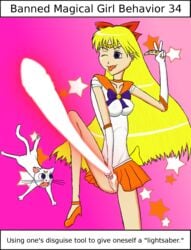 artemis_(sailor_moon) bishoujo_senshi_sailor_moon blonde_hair bow censorship choker clothing futanari humor hyp3rb14d3 minako_aino ribbons sailor_suit sailor_venus skirt small_breasts text text_box