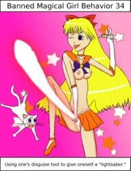 artemis_(sailor_moon) bishoujo_senshi_sailor_moon blonde_hair bow censorship choker clothing futanari humor hyp3rb14d3 minako_aino ribbons sailor_venus skirt small_breasts text text_box