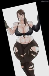 1girls 2d 2d_(artwork) 2d_artwork abs absurd_res absurdres almost_naked artist_name big_ass big_breasts big_butt big_thighs bikini blue_eyes breasts brown_hair gloves high_resolution highres huge_ass huge_breasts huge_butt huge_thighs konami leggings light-skinned_female looking_at_viewer metal_gear_solid metal_gear_solid_v mr_foxy15 muscle_mommy muscular muscular_female opening_door ponytail quiet_(metal_gear) ripped_leggings ripped_pants simple_background soldier solo solo_female standing teasing twitter_link twitter_username