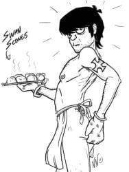 apron_only ass_focus booty_booty_booty_booty_rocking_everywhere chef deviantart gorillaz holding_tray murdoc_niccals niccalsnightstalker suggestive surprised