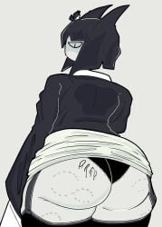 1girls ass_focus big_ass big_thighs bite_mark bite_mark_on_ass bite_marks black_hair breasts cat_ears clothed collared_shirt dress female female_only fpe fundamental_paper_education getting_dressed huge_ass lingerie lingerie_under_clothes miss_bloomie_(fundamental_paper_education) revealing_clothes school sideass skirt teacher teasing thighhighs underass