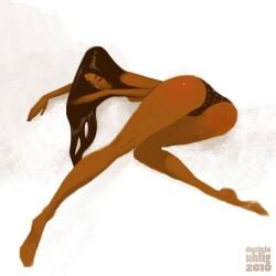2010 barefoot big_ass daniela_uhlig deviantart elegant long_hair long_legs panties_only pretty_girl sketch slender_body stylized