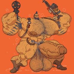 balls bara boner erection gun guns hairy hunk hyper male male_only musk penis remert salvador_(borderlands) solo solo_male sweat sweating_profusely sweaty