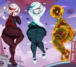 absurdres aqua_eyes aqua_hair ass black_sclera captain_kirb clone colored_sclera dress female female_only hair_over_one_eye highres huge_ass looking_at_viewer looking_down multicolored_hair multiple_persona pantyhose red_eyes red_hair sage_(sonic) sage_(sonic_frontiers) sega sonic_(series) sonic_frontiers sonic_racing:_crossworlds sonic_the_hedgehog_(series) thick_thighs thighs two-tone_hair white_hair wide_hips yellow_eyes