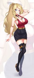 1girls blonde_hair female large_breasts nez-box queen_of_spades spade tattoo wink