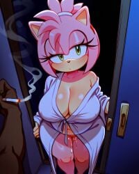 1boy 2d ai_generated alternate_hairstyle amy_rose anthro anthro_female belly belly_overhang big_ass big_breasts breasts child_bearing_hips chubby chubby_anthro chubby_belly chubby_female cigarette cleavage cleavage_overflow collarbone curvaceous curvy curvy_body curvy_female curvy_figure dark-skinned_male door fat_ass female female_anthro female_focus furry furry_female green_eyes half-closed_eyes hedgehog_girl huge_ass huge_breasts imminent_sex just_woke_up long_eyelashes looking_at_viewer love_handles massive_ass muffin_top navel neutral_expression night off_shoulder opening_door partially_clothed pink_body pink_fur pink_hair pinkasswhore plump ponytail pov pov_male robe robe_only shiny_skin shortstack slightly_chubby slightly_chubby_anthro slightly_chubby_female smoking soft_belly solo_focus sonic_(series) sonic_the_hedgehog_(series) standing tail thick thick_ass thick_eyelashes thick_thighs tired tired_eyes voluptuous voluptuous_female wide_hips