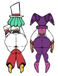 1boy 2026 2d 2d_(artwork) 2d_artwork ambiguous_gender androgynous ass ass_comparison ass_focus back back_view balan balan_wonderworld big_ass big_hips butt butt_crack butt_focus clothed clothing dreadlocks hand_on_hip nanodude78 nights nights_into_dreams no_genitals no_genitals_shown purple_clothing side_by_side tagme top_hat white_clothing wide_hips