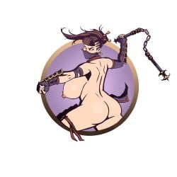 accurate_art_style alternate_breast_size brown_hair kunoichi maak melee_weapon mti nekki ninja ninja_(sf2) ninja_girl nude_edit nude_filter nunchaku ponytail shadow_fight shadow_fight_2 third-party_edit tied_hair weapon white_eyes