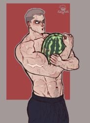 1boy abs bara bara_tits big_arms buff buff_male male_only scars scars_all_over shirtless shirtless_male watermelon земля_королей рудольф