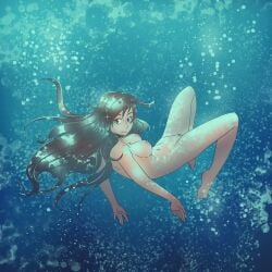 arms_down belly_button big_breasts brown_eyes brown_hair bubbles diving elizabeth_santos female_only floating floating_hair high_resolution highres legs_down leslie_brown long_hair looking_at_viewer naked nipples pussy shiny shiny_body shiny_eyes shiny_hair shiny_skin smug sparkles the_rock_cocks underwater vagina water