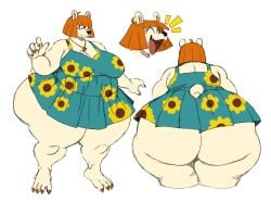 anthro ass barefoot bear belly big_butt clothing dress feet female front_view happy hi_res huge_butt huge_thighs mammal rear_view simple_background slightly_chubby slightly_chubby_anthro slightly_chubby_female solo sssonic2 sundress tail thick_thighs white_background wide_hips