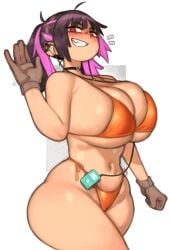 2d 2d_(artwork) 2d_artwork ass big_breasts big_thighs black_hair breasts curvaceous curvaceous_female curvaceous_figure curves curvy curvy_body curvy_female curvy_figure curvy_hips female gloves hair kelvin_hiu light-skinned_female light_skin lips listening_to_music looking_at_viewer mary_(kelvin_hiu) orange_bra orange_panties original original_character ponytail purple_hair smile smiling smiling_at_viewer solo teeth teeth_clenched teeth_showing teeth_visible two_tone_hair voluptuous voluptuous_body voluptuous_female waving waving_at_viewer waving_hand wide_ass wide_hipped_female wide_hips wide_thighs