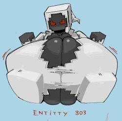 1girl 2026 big_breasts breast_bigger_than_body breasts_bigger_than_head creppypasta entity_303 female grey_body hood huge_breasts joke large_breasts minecraft nipple_bulge nipples nipples_visible_through_clothing red_eyes red_sclera square_breasts submarichamomi2 twitter_link white_hood