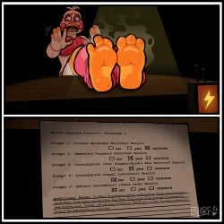 2026 3_toes absurd_res anthro avian bird black_border blarf022 blush border chicken clothing dipstick_fingers dirty dirty_feet embarrassed english_text feet feet_up female five_nights_at_freddy's foot_focus foot_on_table freddy_fazbear's_pizzeria_simulator funtime_chica_(fnaf) furniture galliform hi_res leg_warmers legwear looking_away musk phasianid scottgames smell_profile smelly smelly_feet solo stink_fumes table text toes