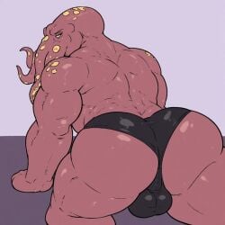 angry anthro ass_focus bara black_briefs bubble_butt bulge cock_bulge cthulhu eldritch from_behind glaring great_old_one highres huge_ass huge_muscles hyper_muscle lovecraft lovecraftian massive_ass monster multiple_eyes muscular_male non-human octopus presenting red_skin solo solo_male suction_cups tentacle_monster tentacles thick_thighs tight_underwear yellow_spots