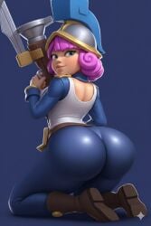 ai_generated ass ass_focus big_ass big_butt blue_eyes clash_(series) clash_royale fat_ass fat_butt female female_focus female_only gemini huge_ass huge_butt lipstick massive_ass massive_butt phat_ass purple_hair short_hair three_musketeers_(clash_royale)