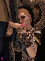1boy 1girls 3d balls capcom erection ethan_winters female imminent_oral male mother_miranda_(resident_evil) partial_male penis resident_evil resident_evil_8:_village violetta_(artist)