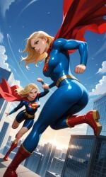 ai ai_generated big_ass blonde_hair blue_eyes buildings genderswap_(mtf) superhero_costume superman