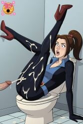 ai_generated artist_logo bathroom blue_eyes bodysuit brown_hair brunette-haired_female brunette_female brunette_hair cameltoe cameltoe_leggings cfnm cleavage collar collared_bodysuit cum cum_on_ass cum_on_butt cum_on_legs cum_on_thighs cumming cumshot dick hard_cock hard_on hard_penis heels high_heels high_resolution highres hunnyhive(artist) kitty_pryde kitty_pryde_(evolution) legs_together legs_up marvel marvel_comics mutant_(marvel) open_mouth penis ponytail shadowcat sitting sitting_on_toilet skintight skintight_bodysuit skintight_clothing superhero_costume superheroine superheroine_costume surprised surprised_expression toilet x-men x-men_evolution