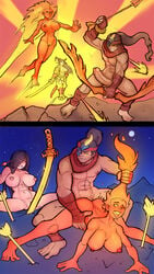 1boy 2girls abs amaterasu amaterasu_(smite) areolae arrow asian_mythology big_breasts black_hair bow_(weapon) breasts bulldog_position chinese_mythology comic defeated european_mythology fantasy female femsub fire from_behind goddess grabbing_hair hi-rez_studios hou_yi_(smite) huge_cock instant_loss_2koma japanese_mythology katana male markydaysaid muscular_male mythology nipples norse_mythology nude_female orange_skin party_wipe penis pussy rape sex smite sol sol_(smite) sword vaginal_penetration