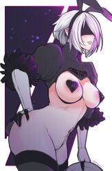 1girls android ass big_breasts black_heart_pasties black_pasties blindfold breasts bunny_ears bunny_girl bunnysuit female female_only gloves goddess hand_on_ass heart_pasties large_breasts nier nier:_automata partially_clothed pasties pussy reverse_bunnysuit short_hair solo standing thighhighs tight_clothing tinnies yorha_2b