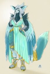 1girls 2025 anthro clothed clothing dress female female_only furry furry_female furry_only griffin mangakitsune2 tagme
