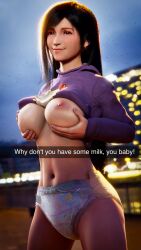 1girls 3d abu_bunnyhopps big_breasts black_hair breasts diaper fake_screenshot female final_fantasy final_fantasy_vii nipples phlogiston red_eyes snapchat solo solo_female tifa_lockhart