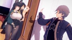 1boy 1girls 3d alternate_breast_size animated asaba_harumasa big_breasts black_hair bottomless bouncing_breasts cant_see_the_haters cuckold cum cum_in_pussy cum_inside hoshimi_miyabi huge_breasts kissing koikatsu large_breasts long_hair missionary_position netorare no_sound nude nude_female pantyhose penis_on_face penis_over_eyes pussy red_eyes sex thick_thighs video wise_(zenless_zone_zero) zenless_zone_zero