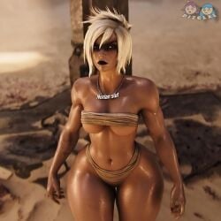 ai ai_assisted black_lipstick breasts covered_nipples dizelxl edit edited edited_screencap female female_focus female_only large_breasts league_of_legends league_of_legends:_wild_rift lips lipstick looking_at_viewer oiled oiled_skin partially_clothed riven thick thick_legs thick_thighs thighs voluptuous voluptuous_female