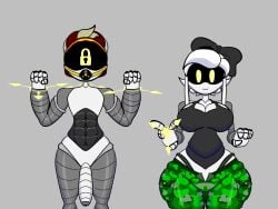 ball_gag bondage breasts cargo_shorts clothed clothed_female clothed_female_nude_male cyn_(murder_drones) dick dominant_female gag gagged gagged_male large_penis murder_drones naked naked_male nude nude_male penis robots sharkwar submissive_male thad_(murder_drones) thick_thighs thighs thighs_bigger_than_head worker_drone