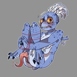 <3 alien alien_girl alien_humanoid blue_skin blush bondage breasts feathers flustered futanari herm hermaphrodite intersex mil_the_mudokon_(oc) mudokon_(species) multi_breast multi_genitalia nervous oddworld penis pussy rope rope_bondage shy smuttales tied_up